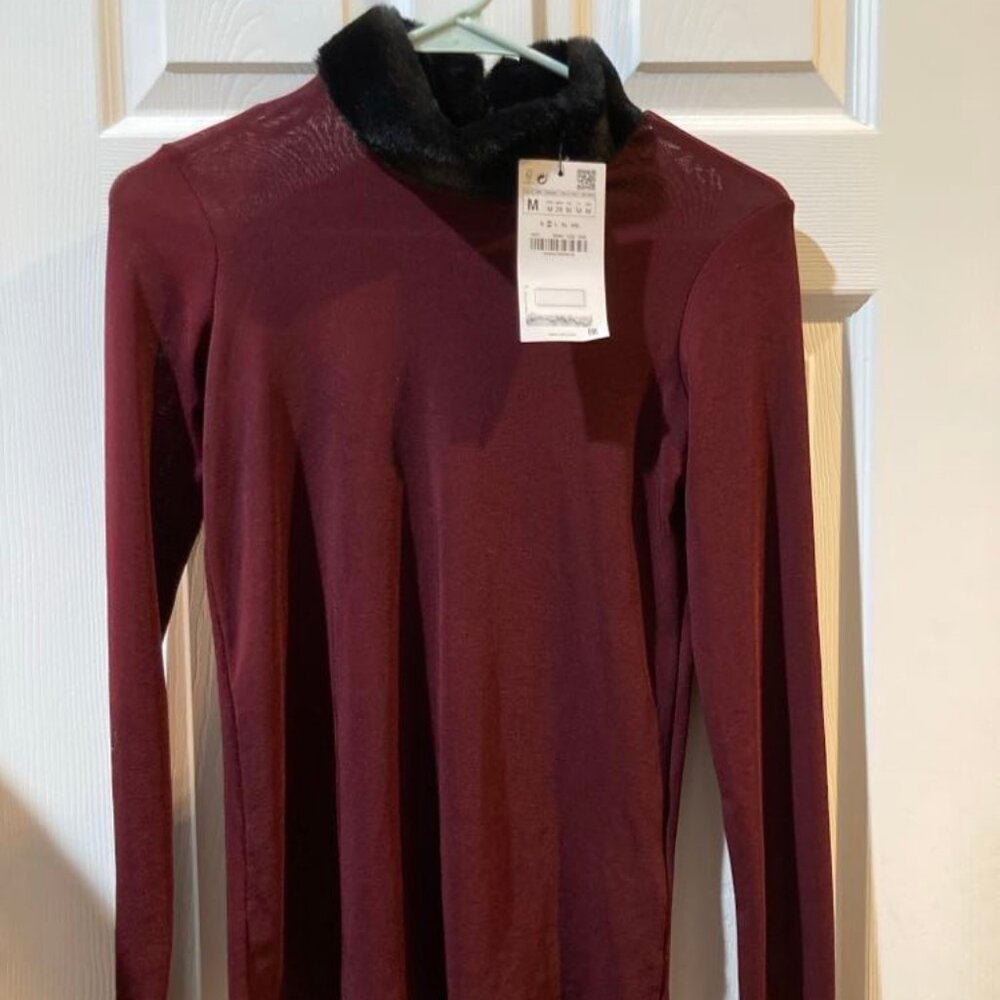 Zara Maroon Faux Fur Long Sleeve